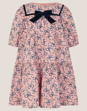 Bow Print Tiered Dress, Pink (PINK), large