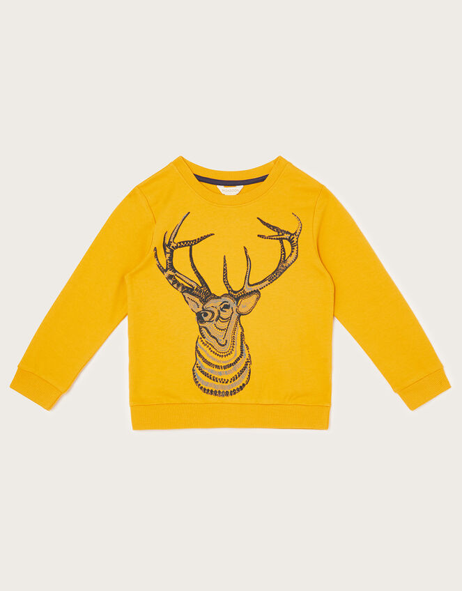 Stag Sweatshirt, Yellow (MUSTARD), large