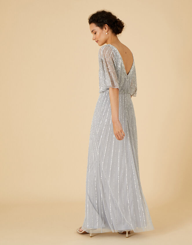 Embellished Maxi Dress in Recycled Polyester, Silver (SILVER), large