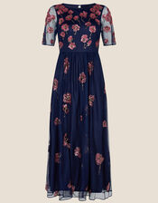 Ruby Embellished Midi Dress in Recycled Polyester, Blue (NAVY), large