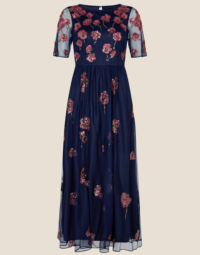 Ruby Embellished Midi Dress in Recycled Polyester, Blue (NAVY), large