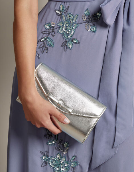 Selena Bow Metallic Clutch Bag, , large