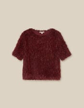 Terri Short Sleeve Fringe Top, Red (BURGUNDY), large
