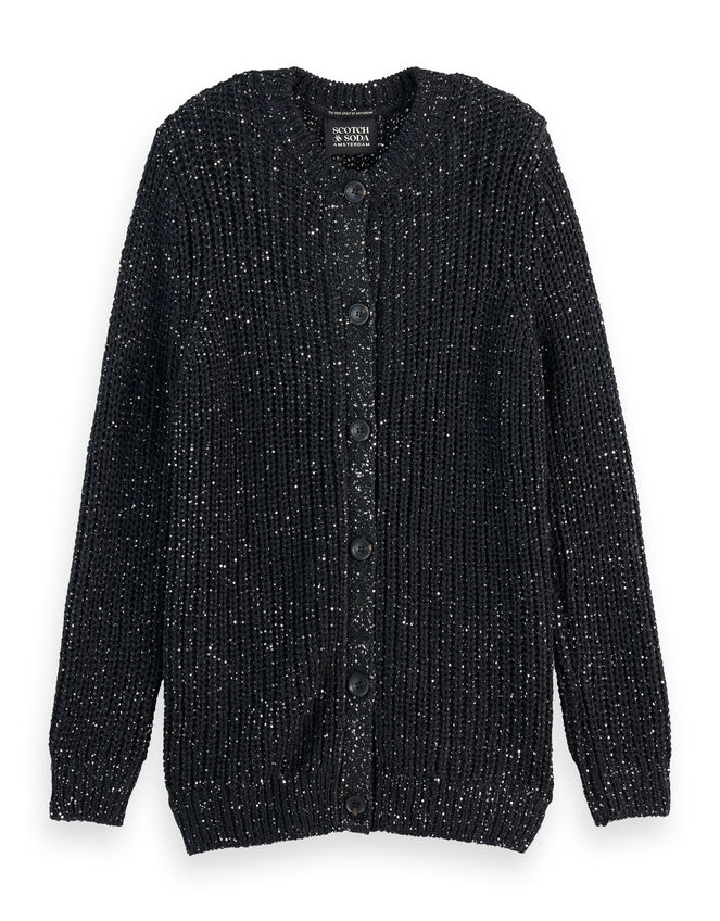 Scotch and Soda Metallic Mid-Length Cardigan, Black (BLACK), large