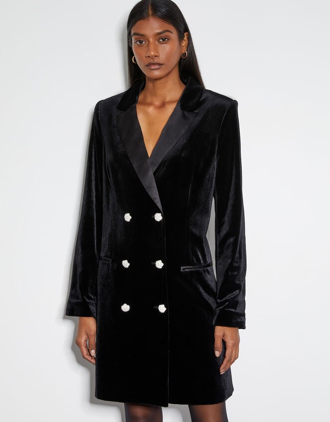 Valery Velvet Blazer Dress, Black (BLACK), large