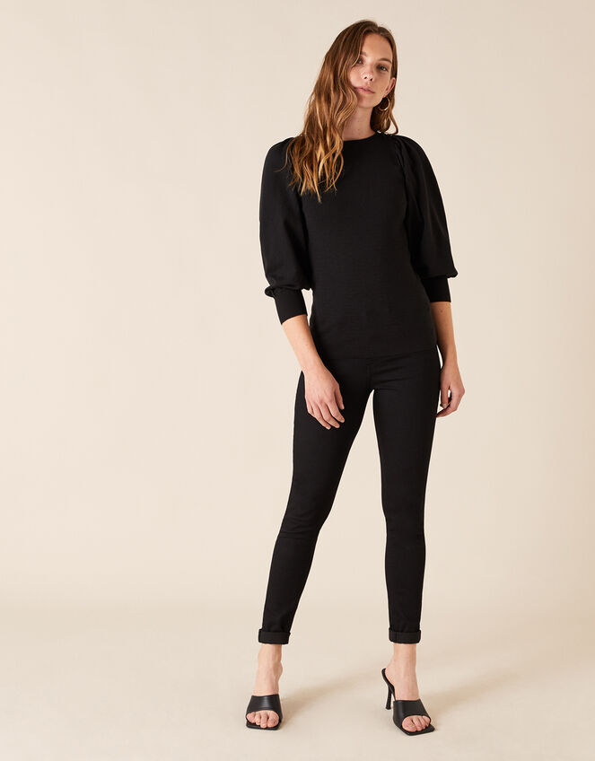 Crystal Button Jumper with Recycled Fabric, Black (BLACK), large