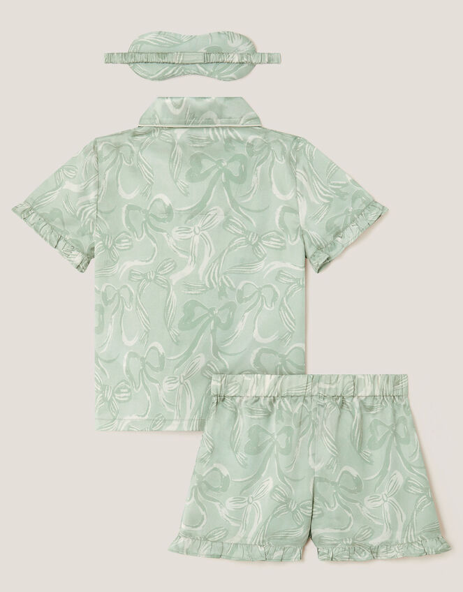 Bow Print Pyjamas & Sleep Mask Set, Green (GREEN), large