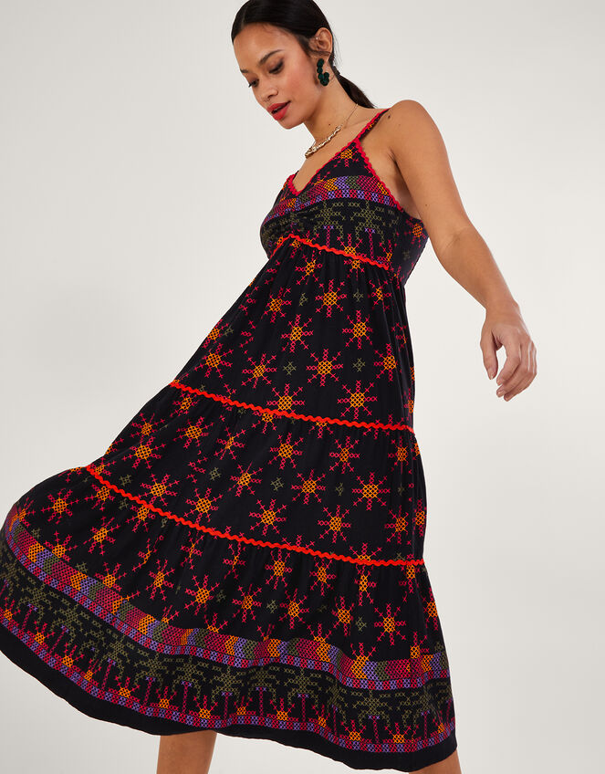 Geometric Print Jersey Sundress, Black (BLACK), large