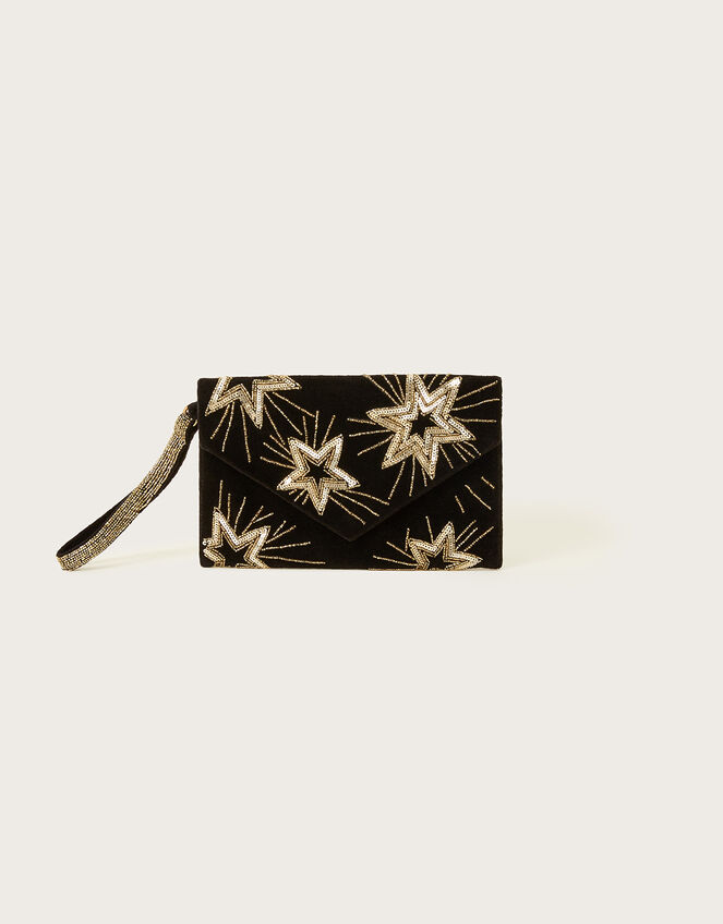 Star Embellished Velvet Clutch Bag, , large