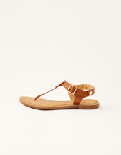 Layla Leather Toe-Post Sandals, Tan (TAN), large