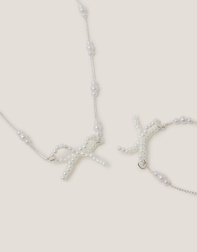 Pearl Bow Necklace & Bracelet Set, , large