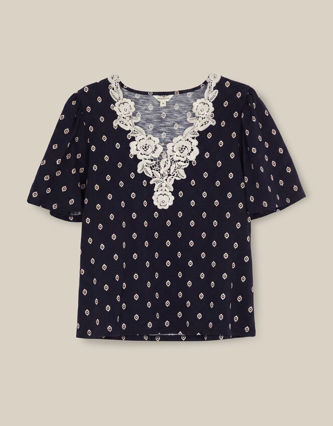 Janey Printed Jersey Top, Blue (NAVY), large