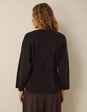 Bess Belted Knit Jacket, Black (BLACK), large