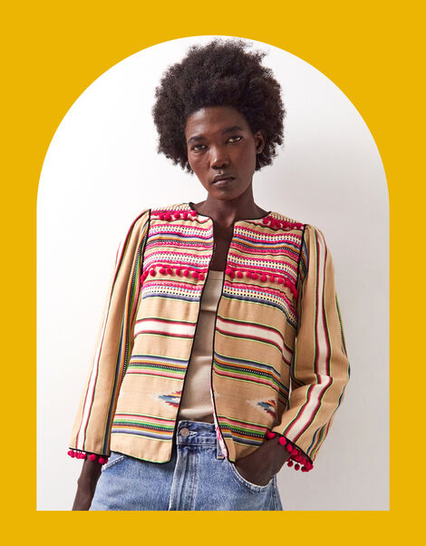 East Dayse Woven Pom Pom Jacket, Natural (STONE), large