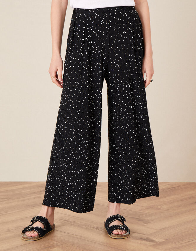 Poppy Spot Print Plisse Trousers, Black (BLACK), large