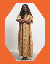 Par & Escala Romance Backless Print Maxi Dress, Camel (CAMEL), large