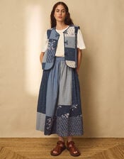 East Milly Floral Patchwork Midi Skirt, Blue (BLUE), large