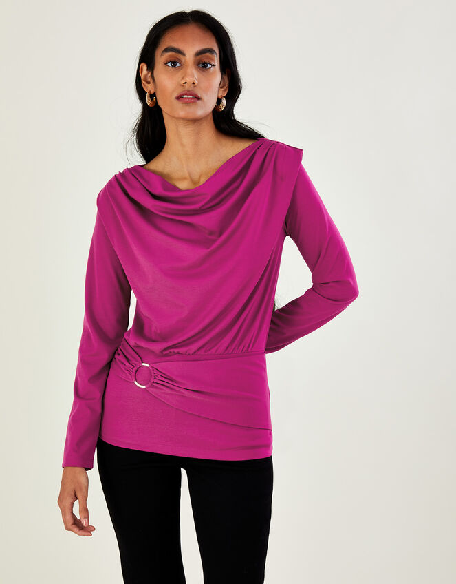 Belted Ring Detail Jersey Top with LENZING™ ECOVERO™ , Pink (PINK), large