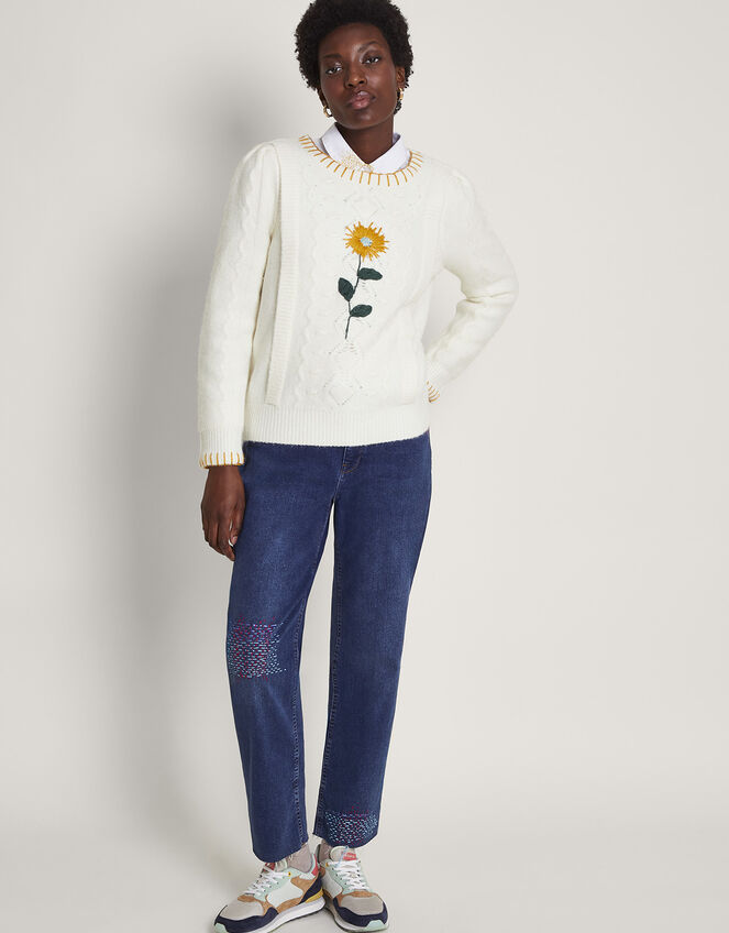 Joelle Upcycled Embroidered Jumper, Ivory (IVORY), large