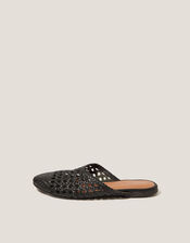 Bella Braided Leather Slipper Sandals, Black (BLACK), large