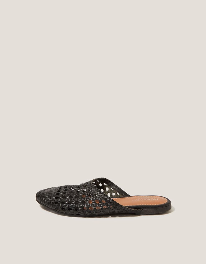 Bella Braided Leather Slipper Sandals, Black (BLACK), large