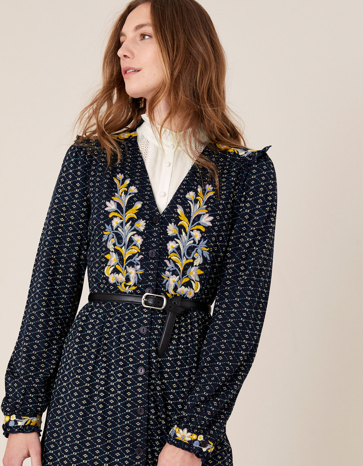Embroidered dress blue clearance