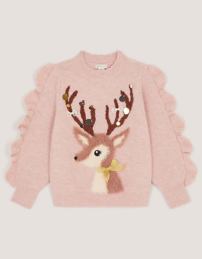 Dahlia Christmas Reindeer Jumper, Pink (PINK), large