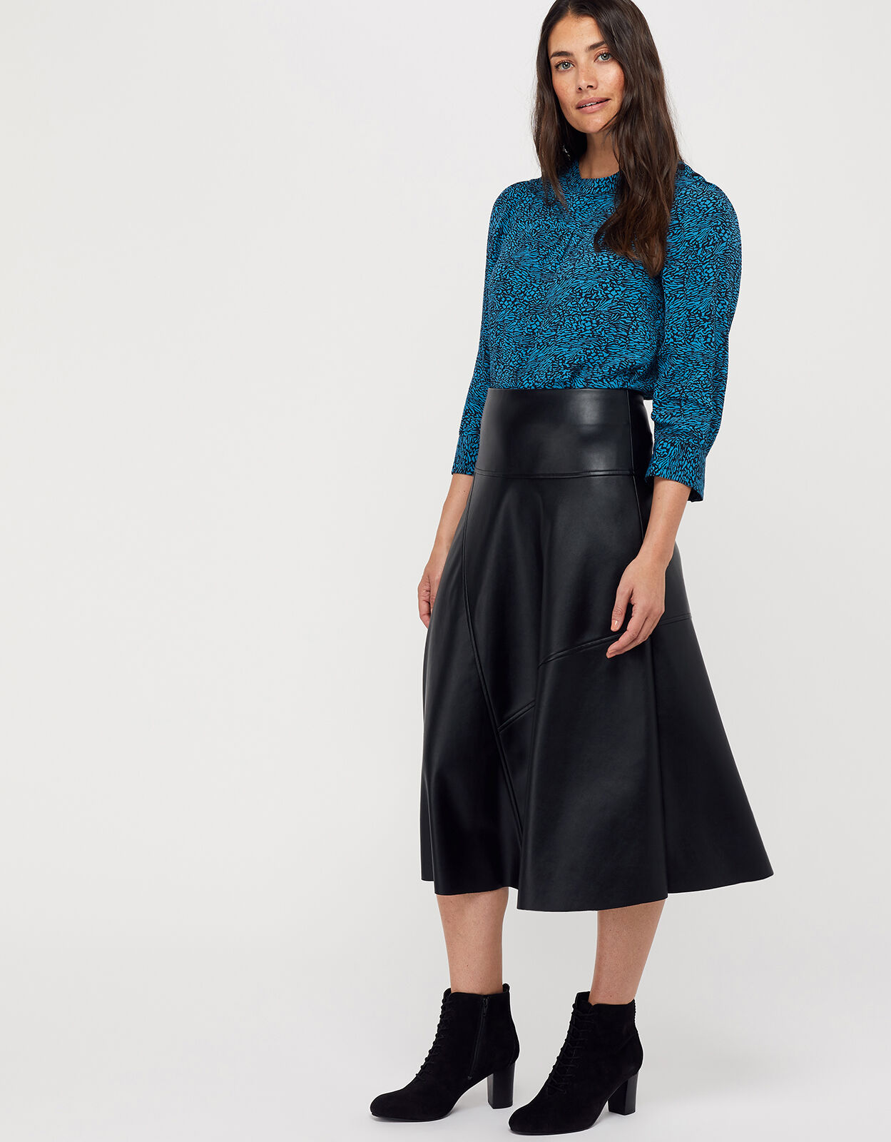 Monsoon leather shop midi skirt