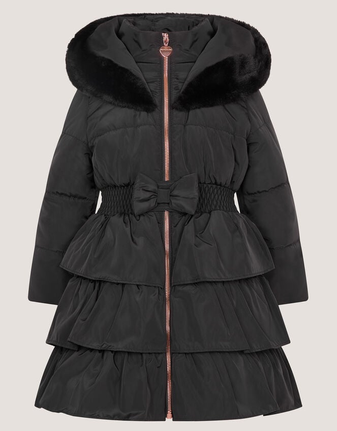 Taylor Bow Hooded Puffer Coat, Black (BLACK), large