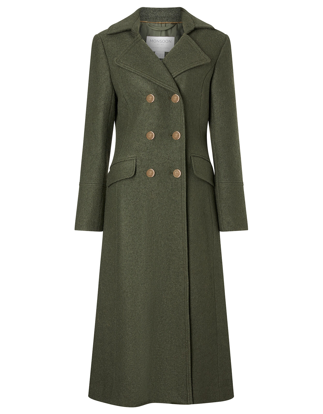 Long Military Coat in Wool Blend Green