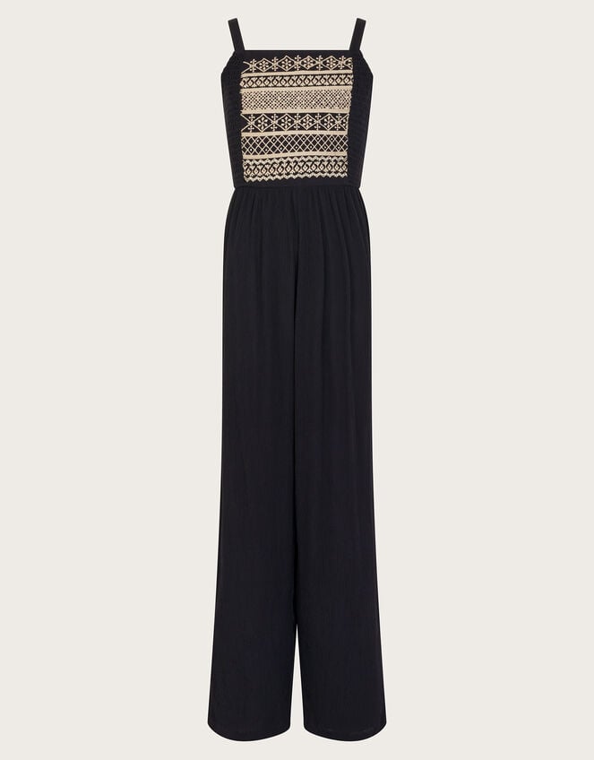 Strappy Embroidered Jumpsuit, Black (BLACK), large