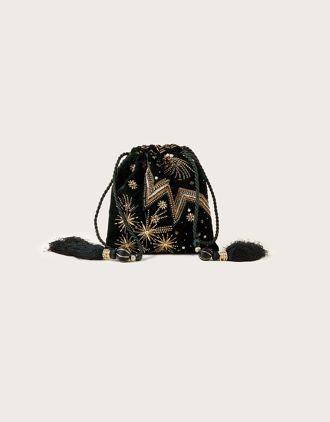 Velvet Embellished Star Pouch Bag, , large
