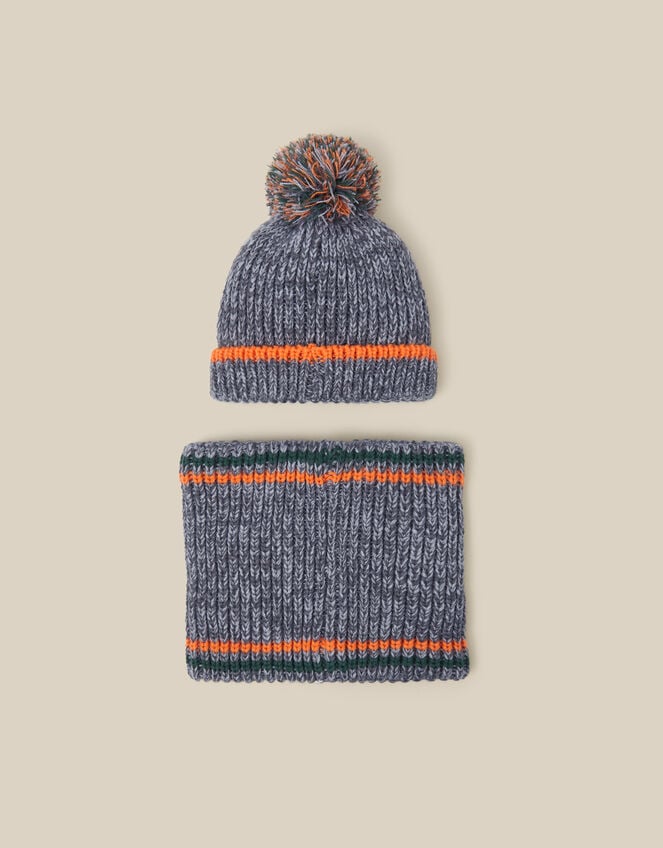 Dino Bobble Hat & Snood Set, Grey (GREY), large