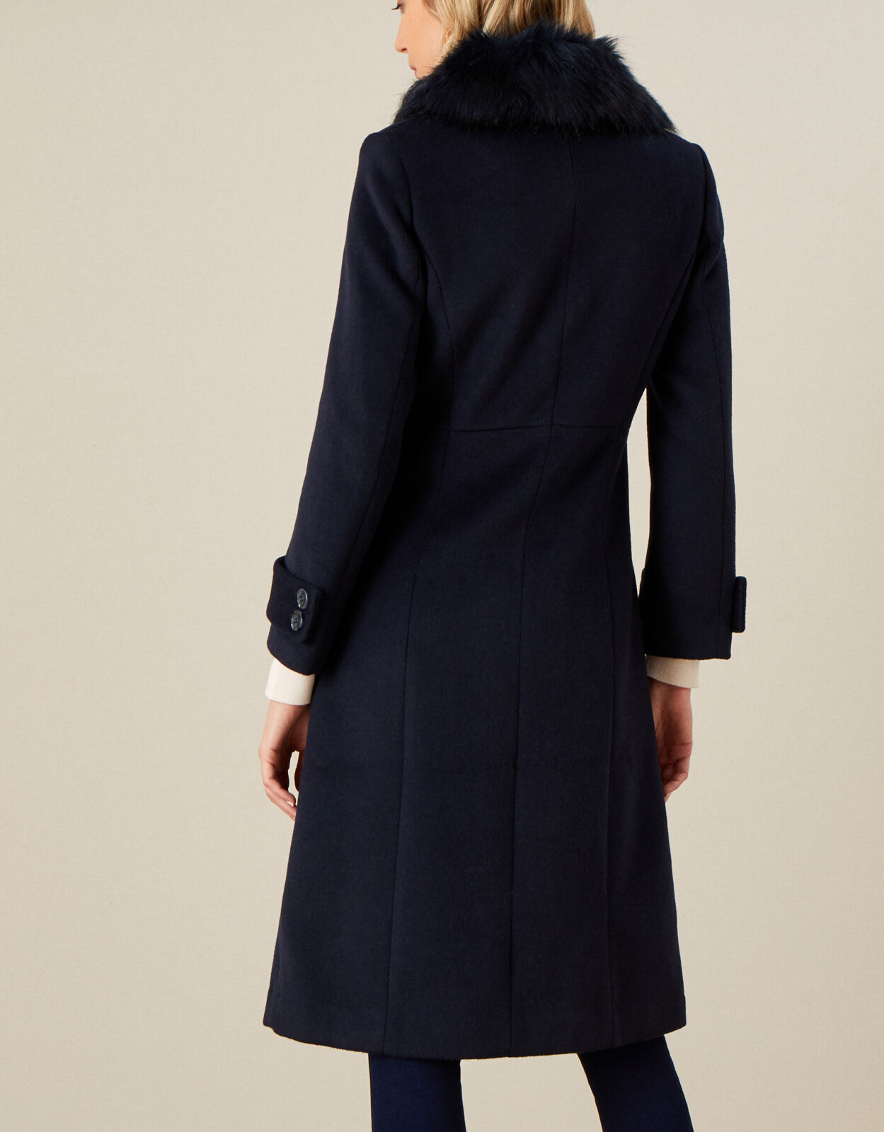 Navy faux fur collar coat hotsell