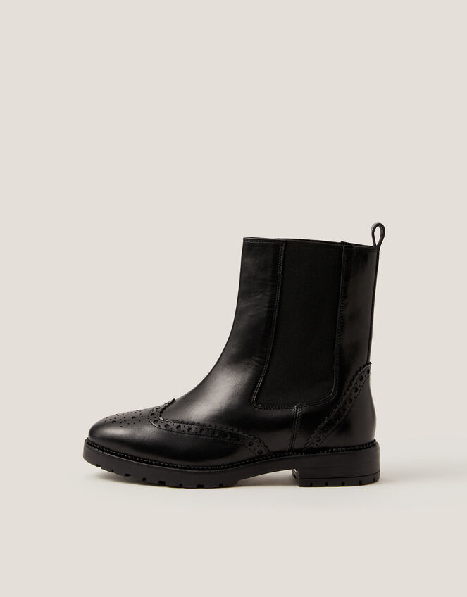 Eli Brogue Leather Chelsea Boots, Black (BLACK), large