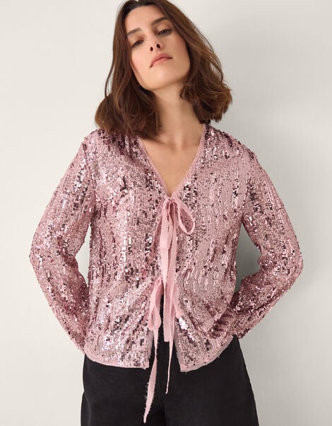 Tabi Tie Sequin Jacket, Pink (PINK), large