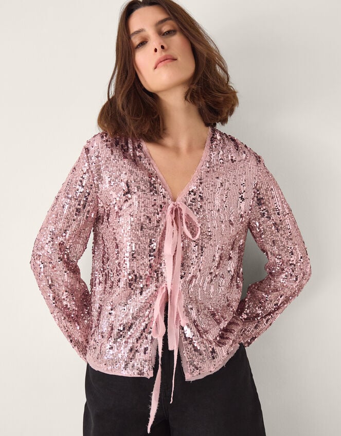 Tabi Tie Sequin Jacket, Pink (PINK), large