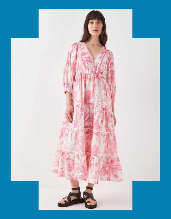 East Nanda Tropical Print Midi Dress, Pink (PINK), large