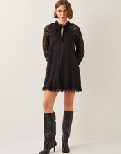 Lulu Long Sleeve Lace Mini Dress, Black (BLACK), large