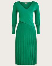 Wrap Pleated Skirt Dress with Sustainable Viscose, Green (GREEN), large