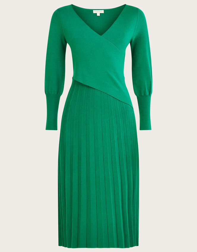 Wrap Pleated Skirt Dress with Sustainable Viscose, Green (GREEN), large