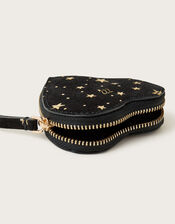 Suede Foil Print Heart Purse, , large