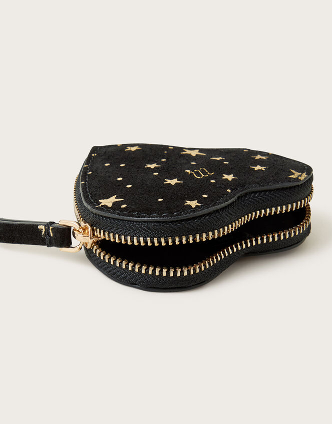 Suede Foil Print Heart Purse, , large