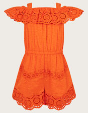 Schiffli Hanky Hem Playsuit, Orange (ORANGE), large