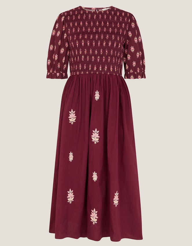 Laurie Floral Smocked Midi Dress, Red (BERRY), large