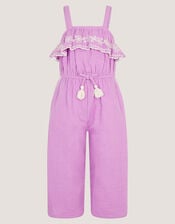 Embroidered Ruffle Tassel Romper, Purple (LILAC), large