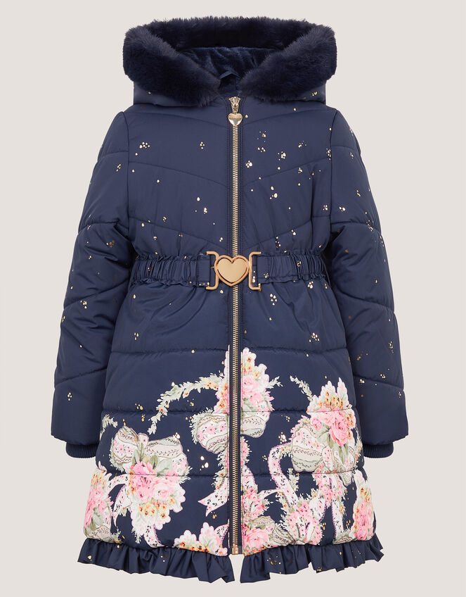 Aurora Floral Print Puffer Coat, Blue (NAVY), large