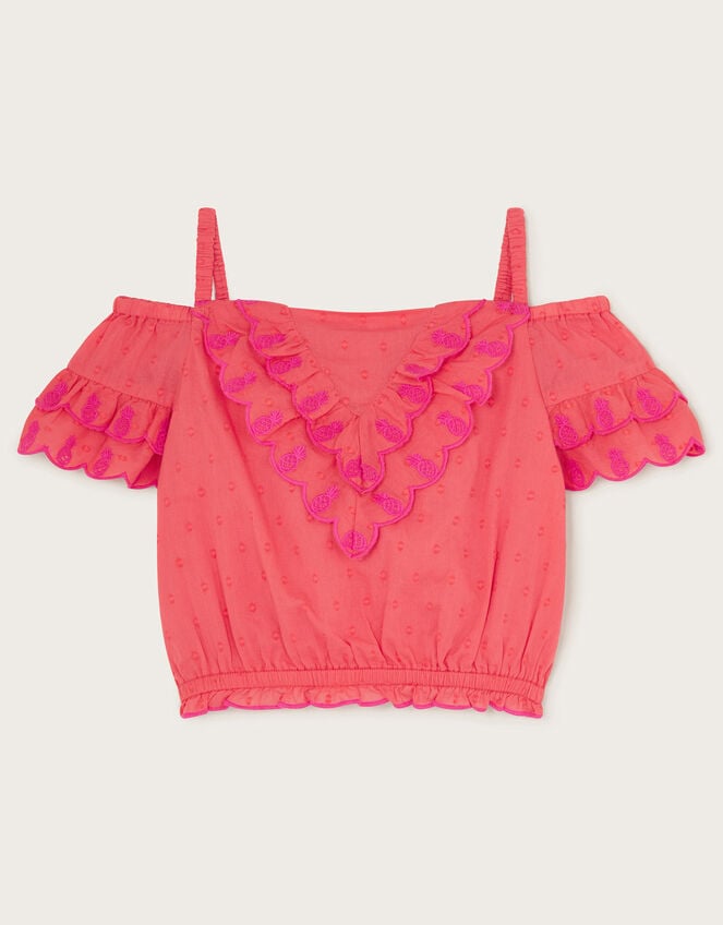 Boutique Pineapple Embroidered Top, Orange (CORAL), large