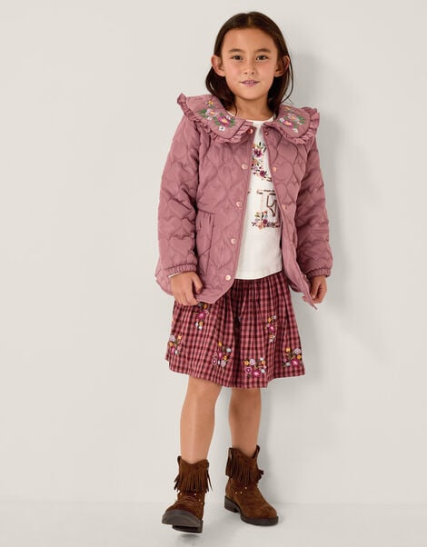 Embroidered Heart Quilted Coat, Pink (PINK), large