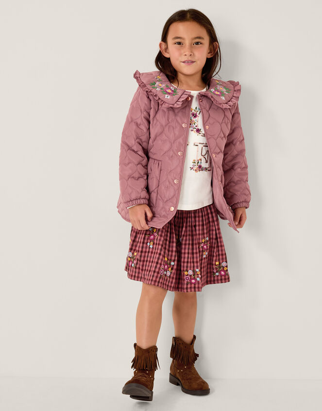 Embroidered Heart Quilted Coat, Pink (PINK), large